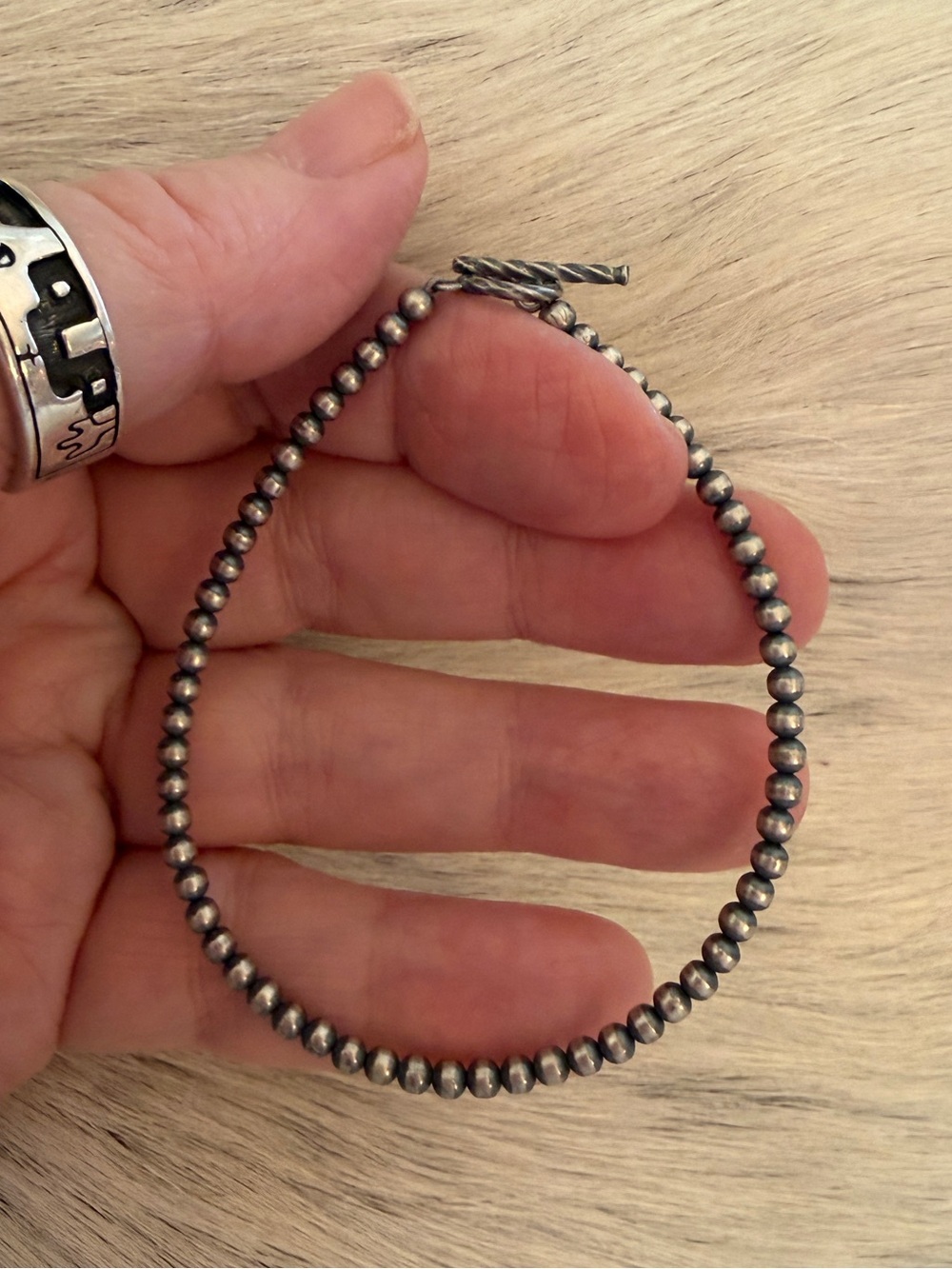 ❤️ 3mm 7.5” Native American Navajo Desert Pearl Sterling Bracelet Toggle Clasp